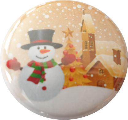 Schneemann Button, gold mit Weihnachtsdorf Schneemann Button, gold mit Weihnachtsdorf